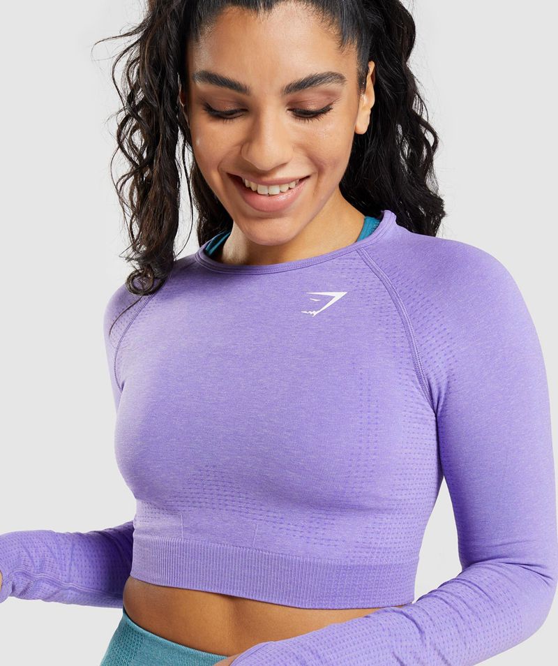 Women's Gymshark Vital Seamless 2.0 Long Sleeve Crop Tops Light Purple | USA  5604-KSJPZ