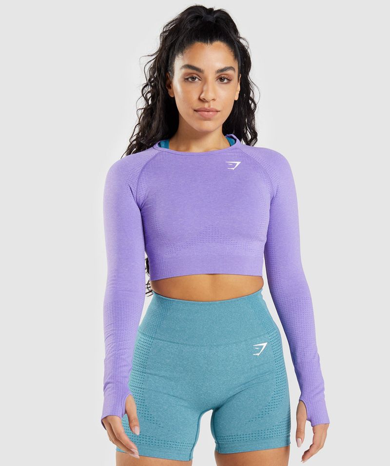 Women\'s Gymshark Vital Seamless 2.0 Long Sleeve Crop Tops Light Purple | USA  5604-KSJPZ