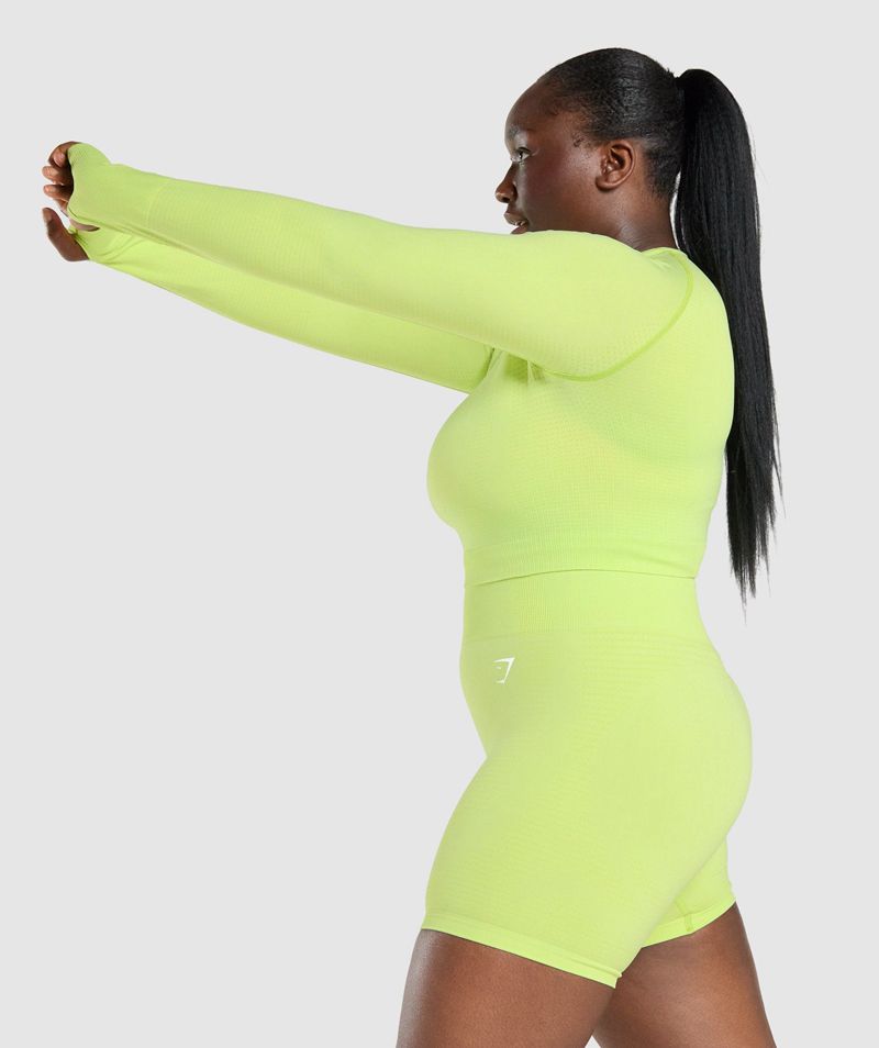 Women's Gymshark Vital Seamless 2.0 Long Sleeve Crop Tops Yellow | USA  7506-QROMP