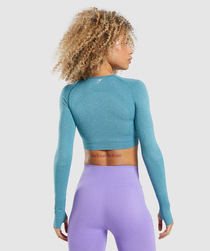 Women's Gymshark Vital Seamless 2.0 Long Sleeve Crop Tops Blue | USA  9018-GKJSN