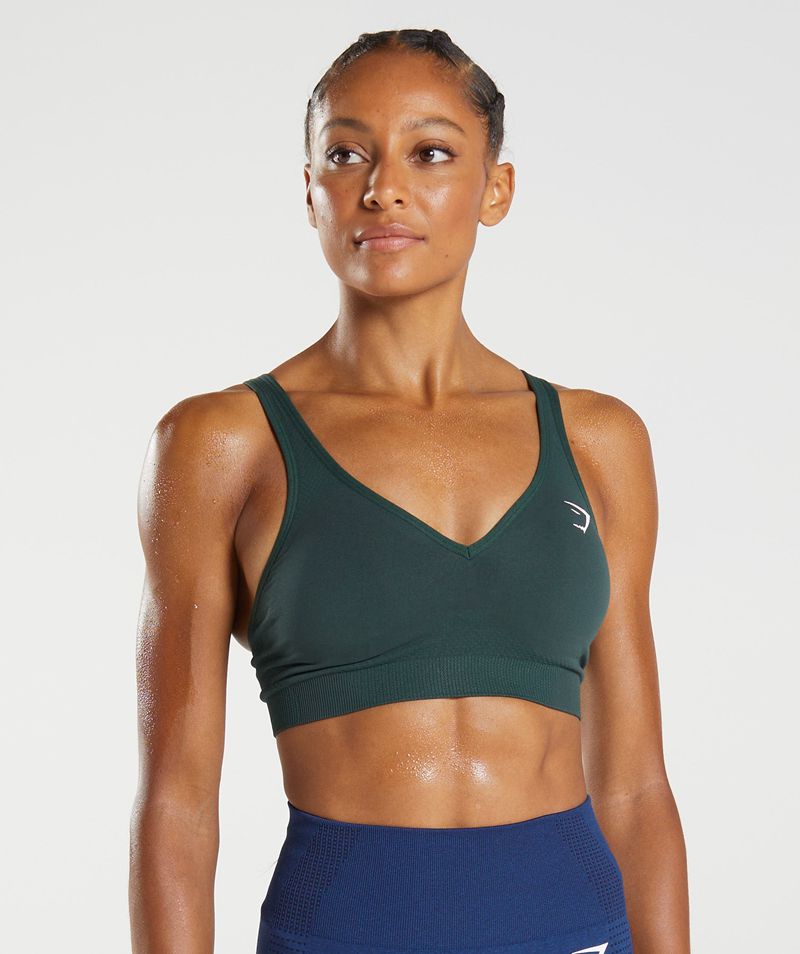 Women\'s Gymshark Vital Seamless 2.0 V Neck Sports Bra Green | USA  9705-IFTJP