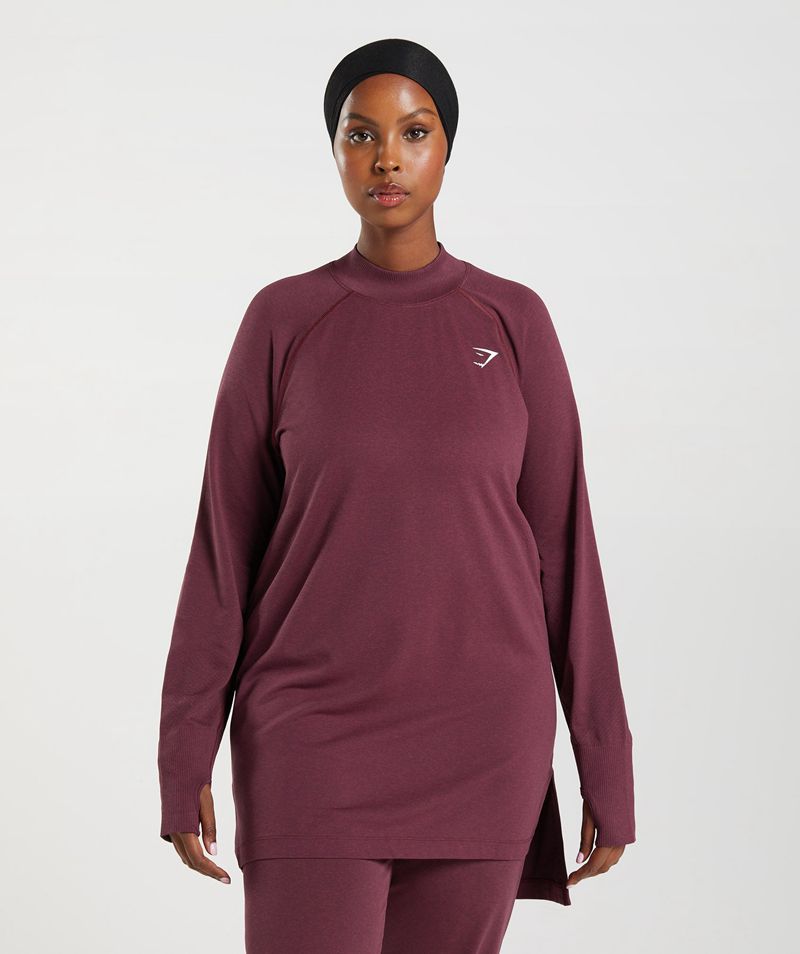 Women\'s Gymshark Vital Seamless Long Line Tops Burgundy | USA  3985-TKYCI