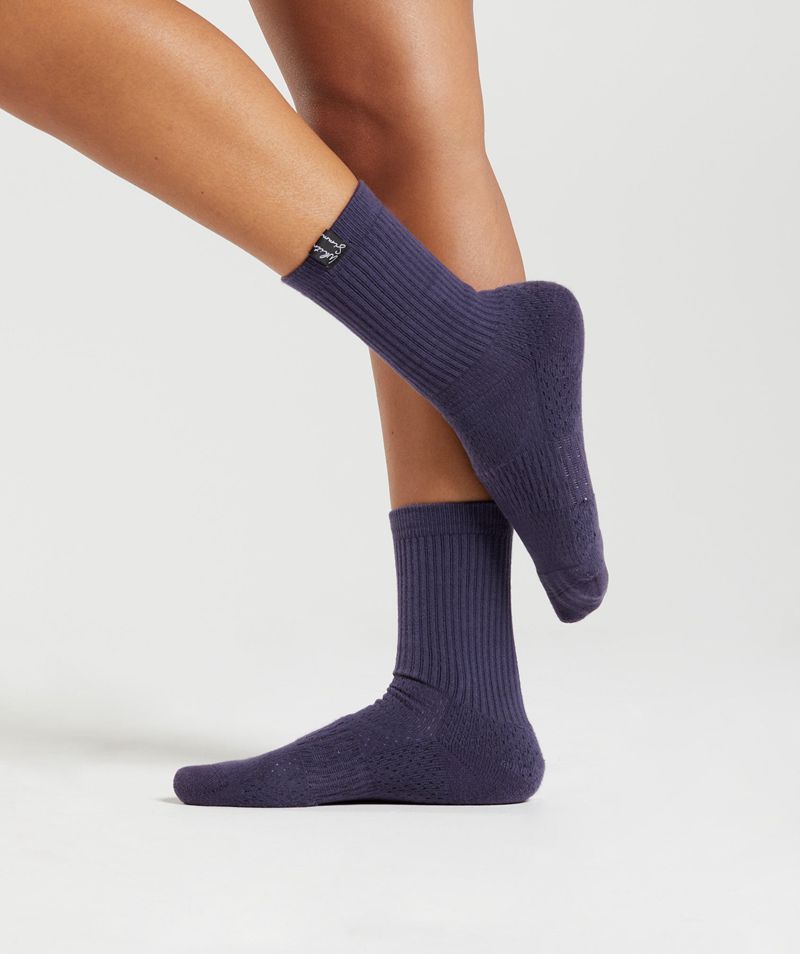 Women's Gymshark Whitney Tab Crew 1pk Socks Navy | USA  3986-NRQUE