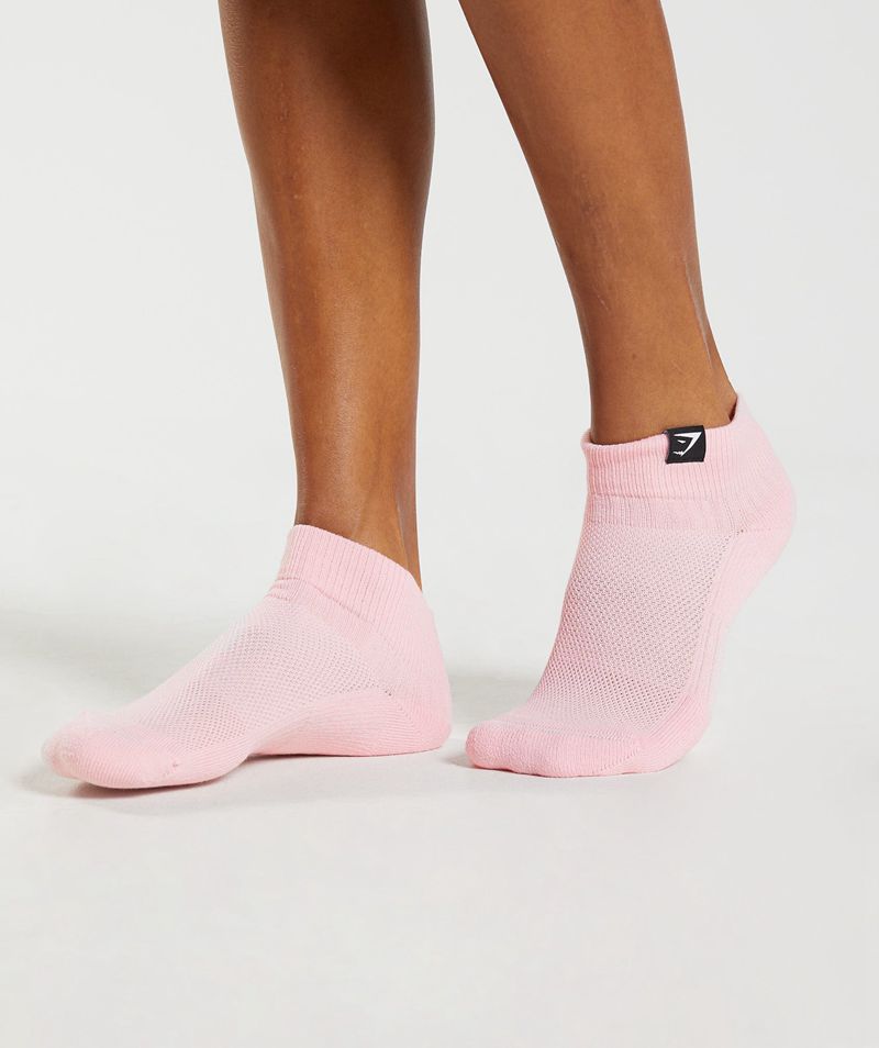 Women's Gymshark Woven Tab Sneaker 3pk Socks Green Pink Fuchsia | USA  3710-RUXWA