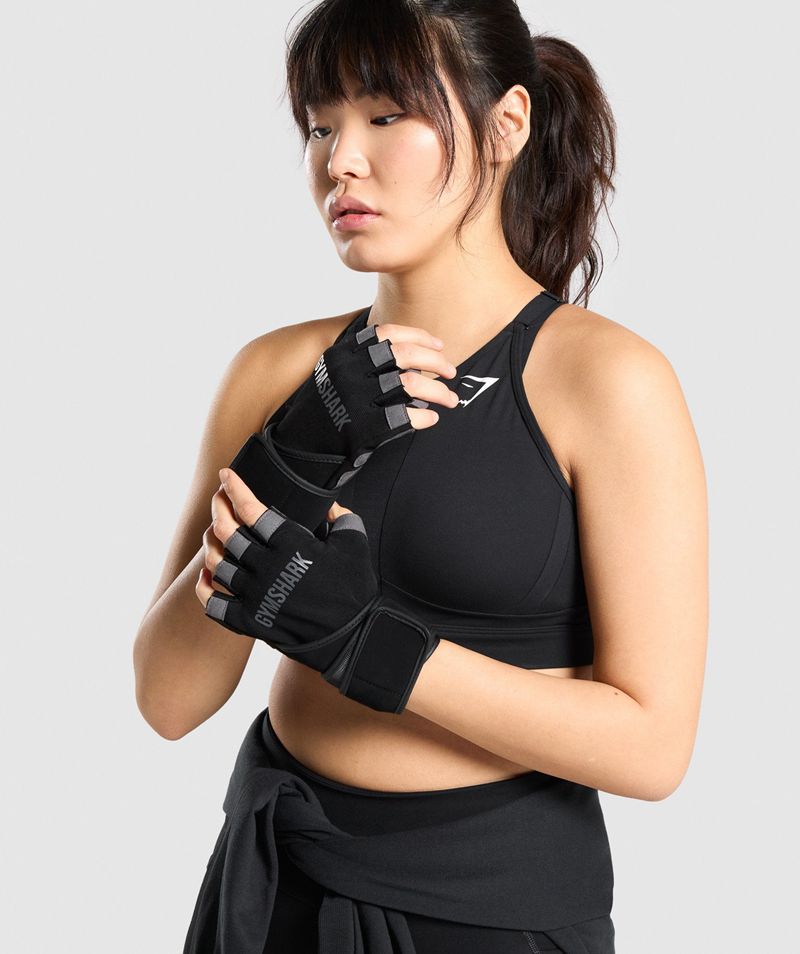 Women's Gymshark Wrap Lifting Gloves Black | USA  3548-NKCGJ