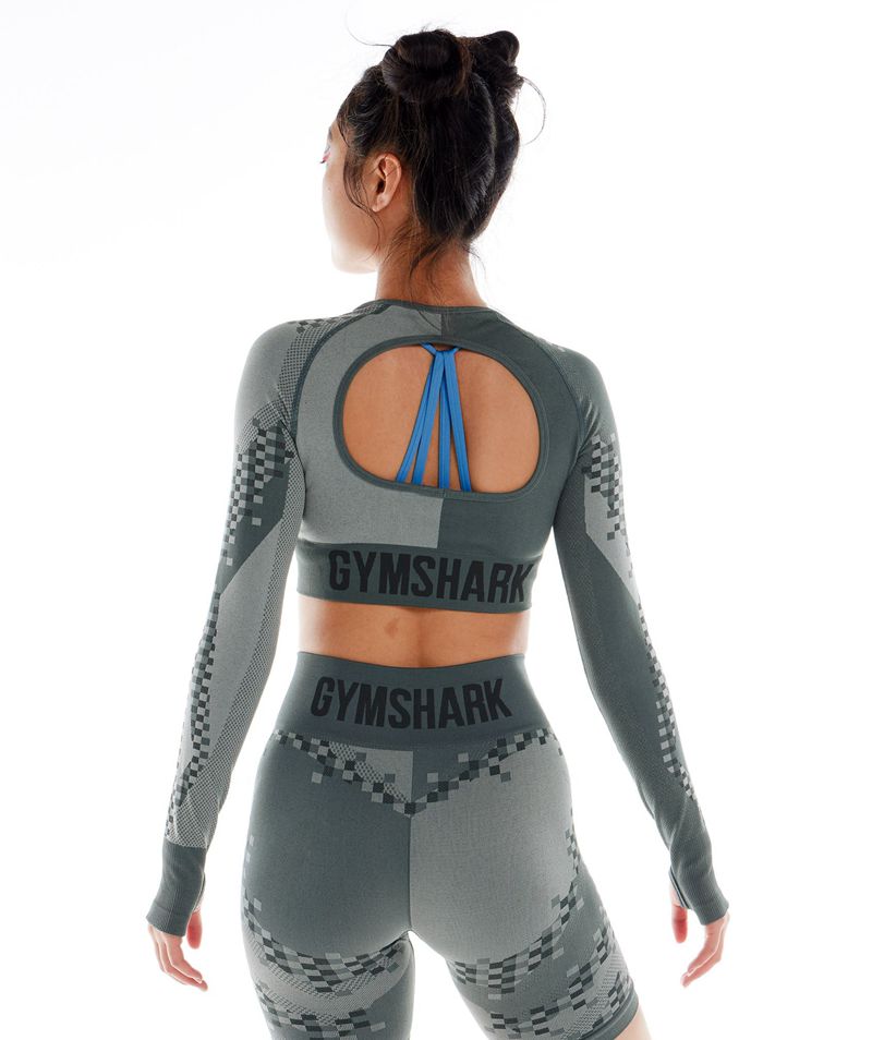 Women's Gymshark Wtflex Cyborg Seamless Long Sleeve Crop Tops Grey | USA  0295-IPWVT