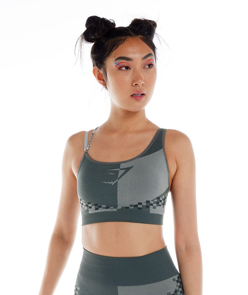 Women's Gymshark Wtflex Cyborg Seamless Sports Bra Grey | USA  2975-VDYIO