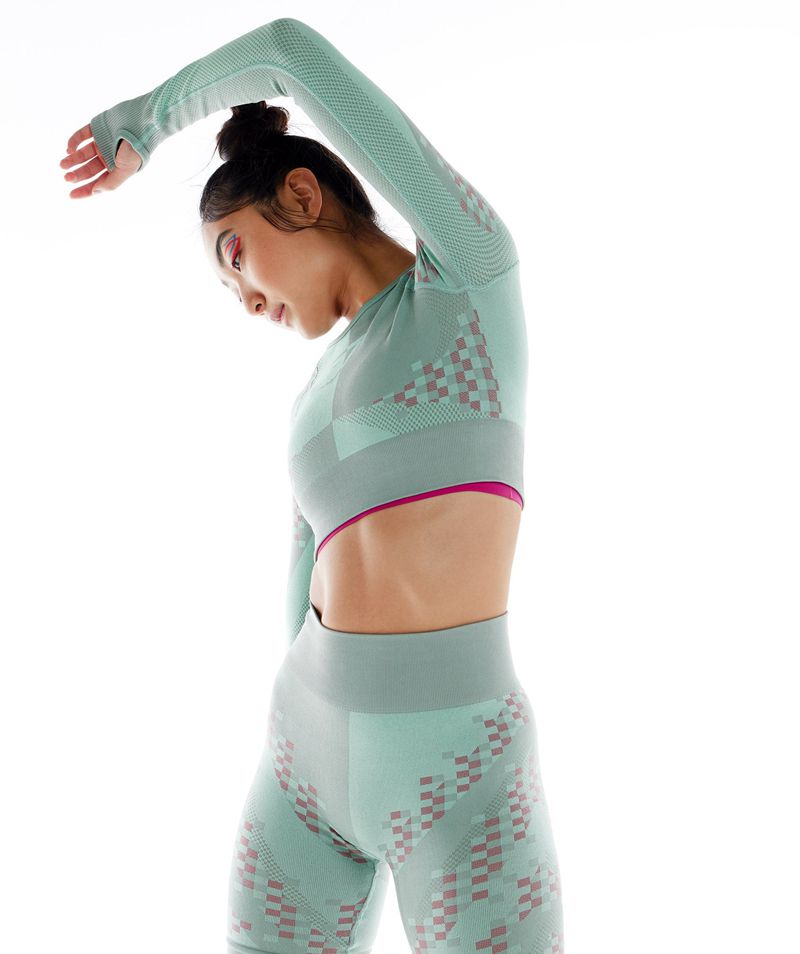 Women's Gymshark Wtflex Cyborg Seamless Long Sleeve Crop Tops Turquoise | USA  8145-LCWUZ