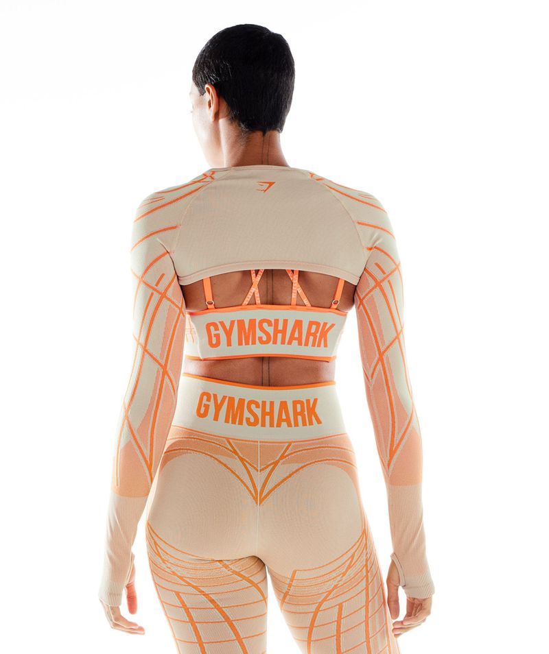 Women's Gymshark Wtflex Linear Seamless Long Sleeve Shrug Tops Grey Orange | USA  0439-QYIBV