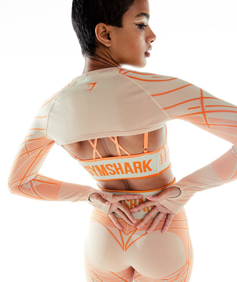 Women's Gymshark Wtflex Linear Seamless Long Sleeve Shrug Tops Grey Orange | USA  0439-QYIBV